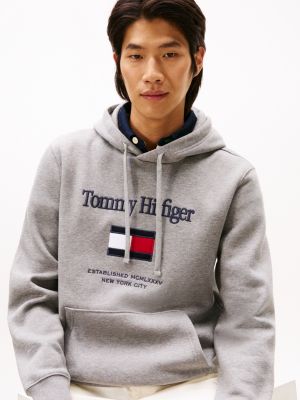 sudadera con capucha y logo de tommy hilfiger gris de hombres tommy hilfiger