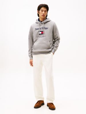sudadera con capucha y logo de tommy hilfiger gris de hombres tommy hilfiger