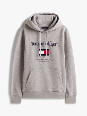 sudadera con capucha y logo de tommy hilfiger gris de hombres tommy hilfiger