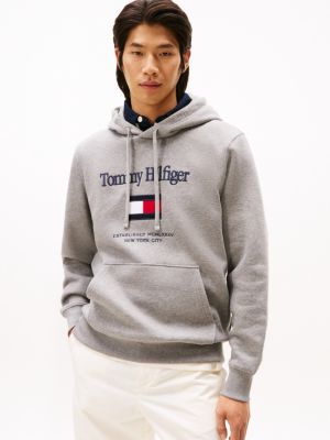 sweat à capuche en molleton flex à drapeau grey pour hommes tommy hilfiger