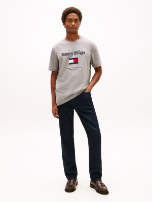 t-shirt en jersey à drapeau hilfiger gris pour hommes tommy hilfiger