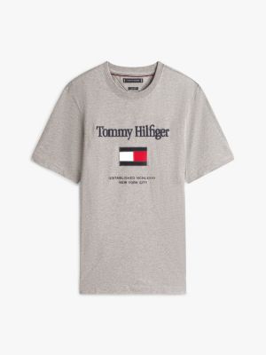 t-shirt en jersey à drapeau hilfiger gris pour hommes tommy hilfiger