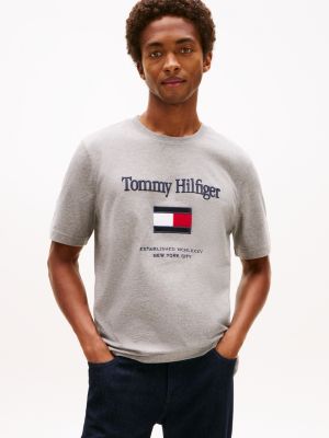 grey hilfiger flag logo jersey t-shirt for men tommy hilfiger