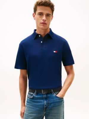 blue classic fit poloshirt mit strick-kragen für herren - tommy hilfiger