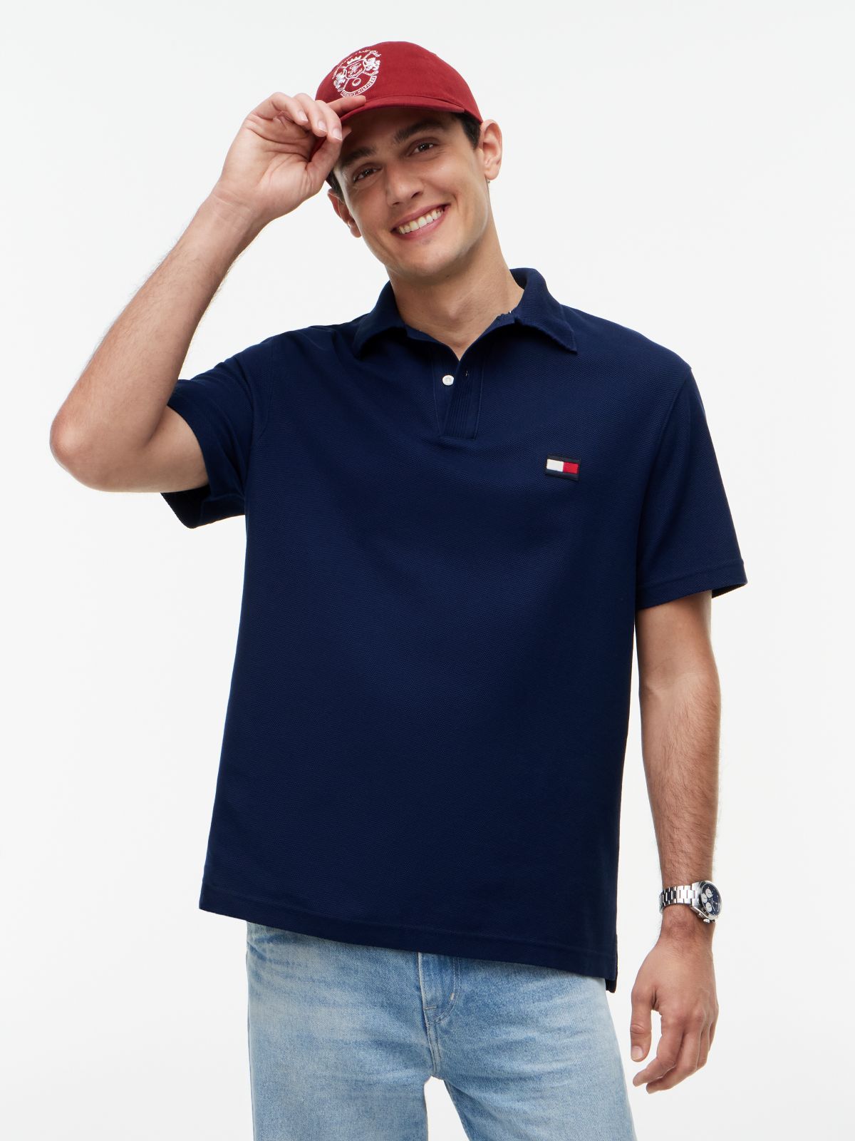 Classic Fit Knit Collar Polo Shirt — Blue