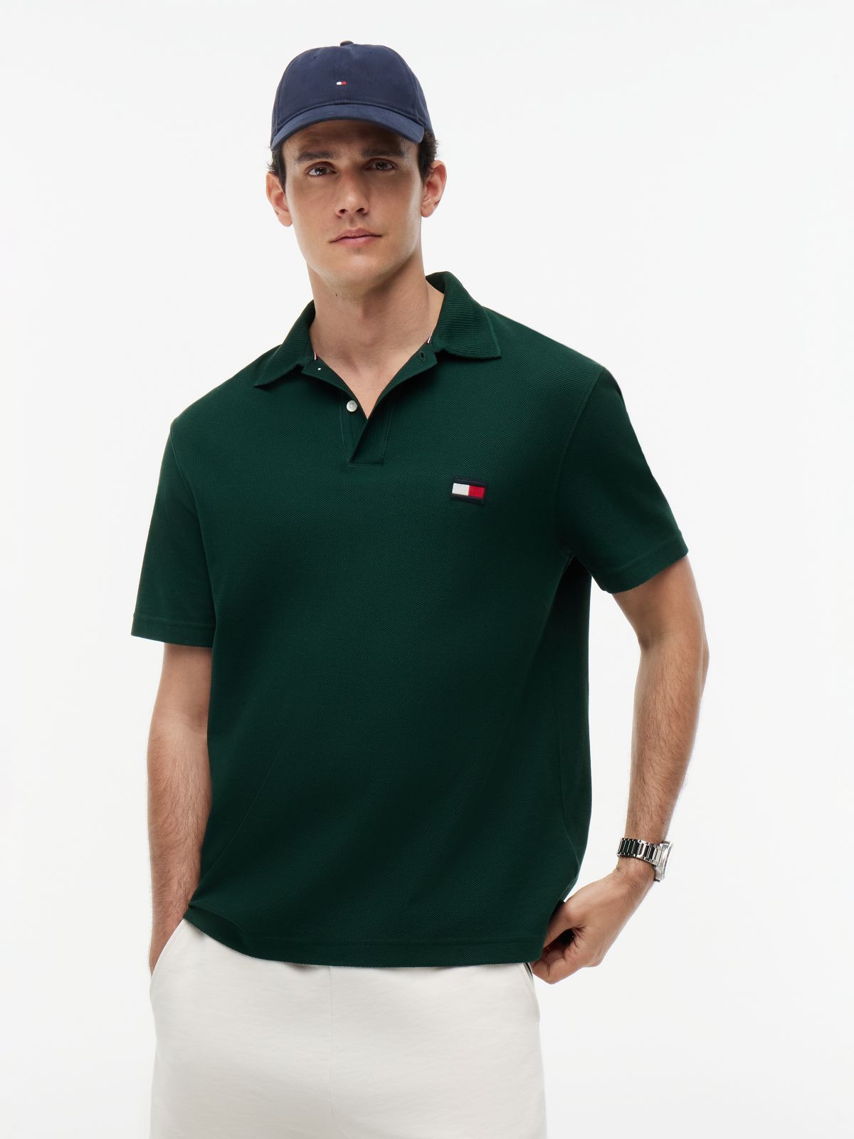 Classic Fit Knit Collar Polo Shirt — Green