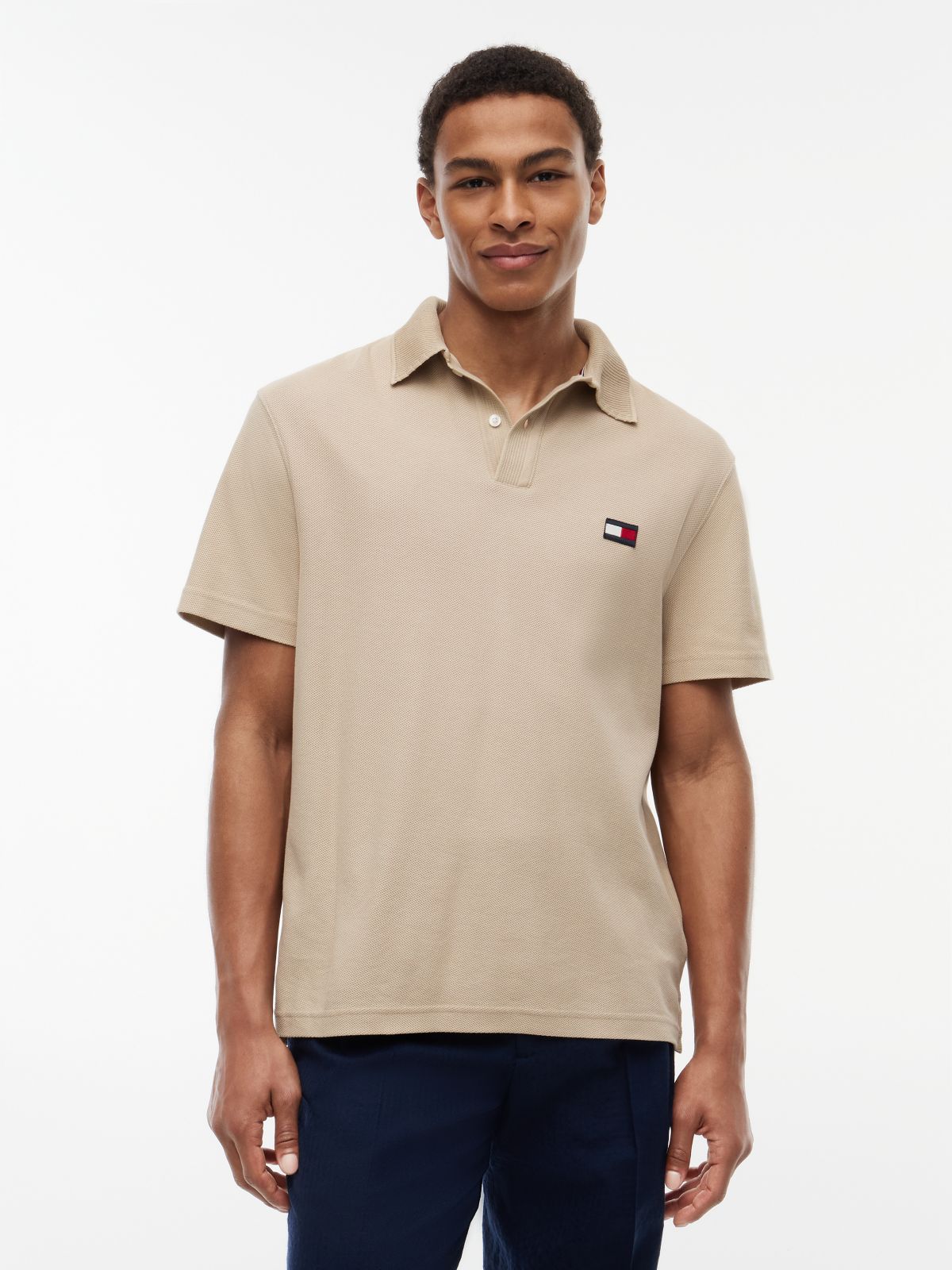 Classic Fit Knit Collar Polo Shirt — Khaki