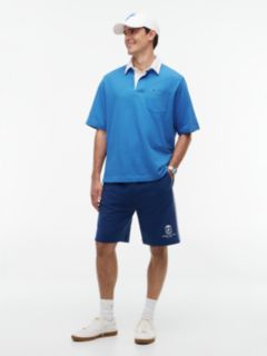 Relaxed Fit Logo Label Jersey Polo Shirt — Blue 2