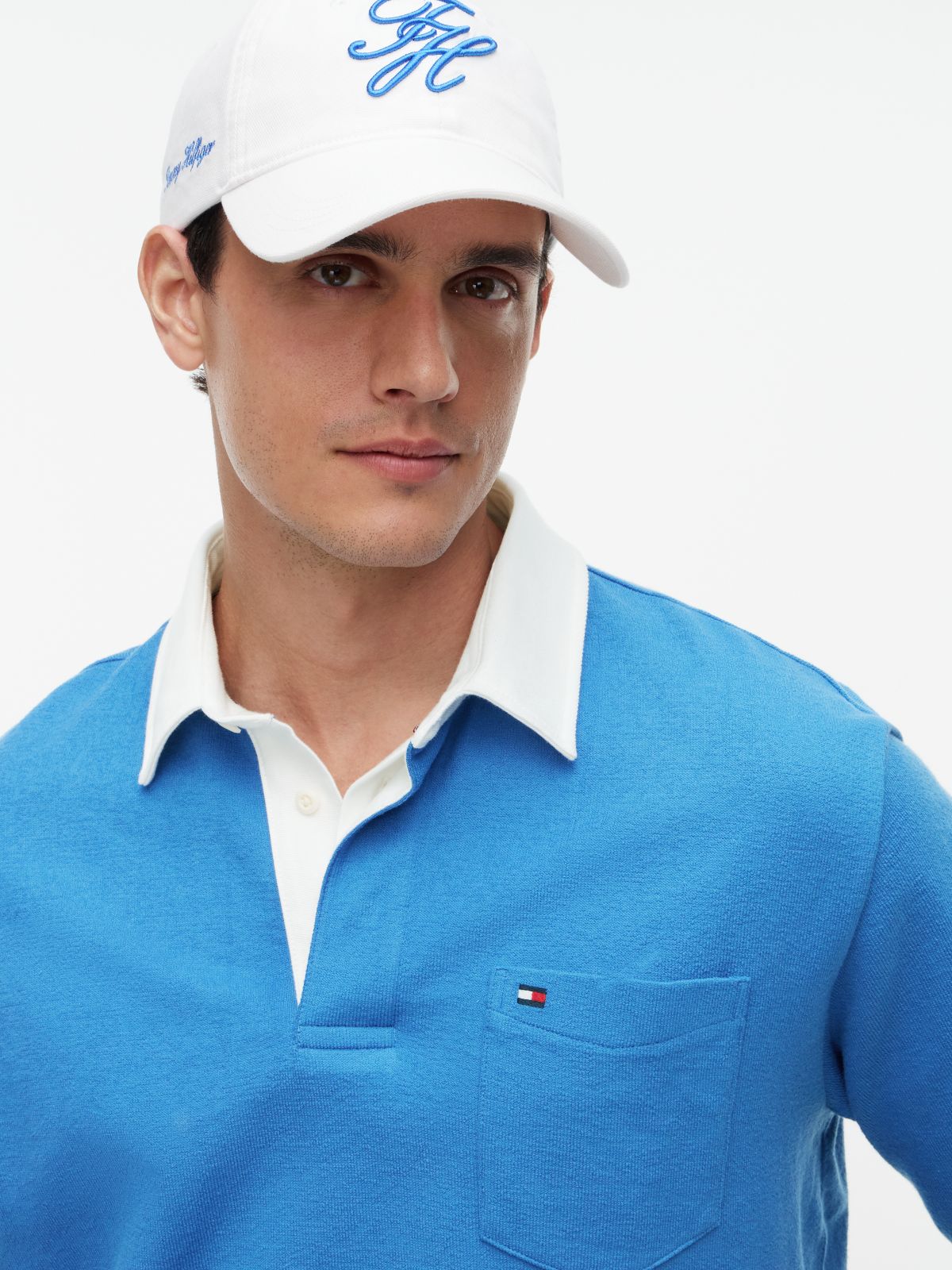 Relaxed Fit Logo Label Jersey Polo Shirt — Blue