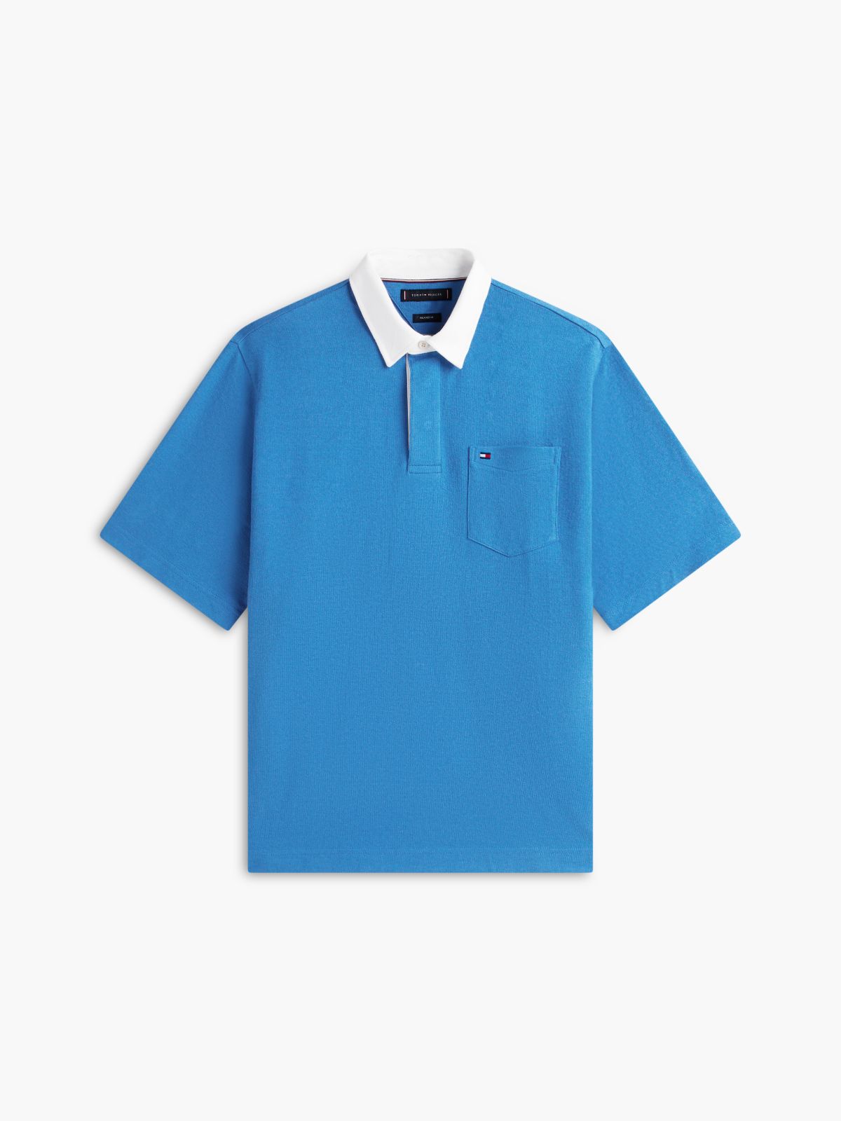 Relaxed Fit Logo Label Jersey Polo Shirt — Blue