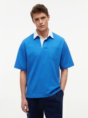 polo coupe décontractée en jersey à logo blue pour hommes tommy hilfiger
