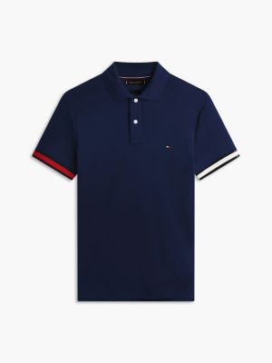 blue slim fit fluid cotton knit tipped polo shirt for men tommy hilfiger
