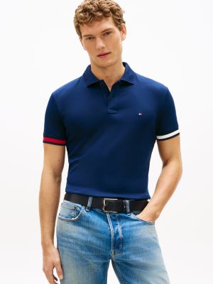 blue slim fit poloshirt aus interlock-strick für herren - tommy hilfiger