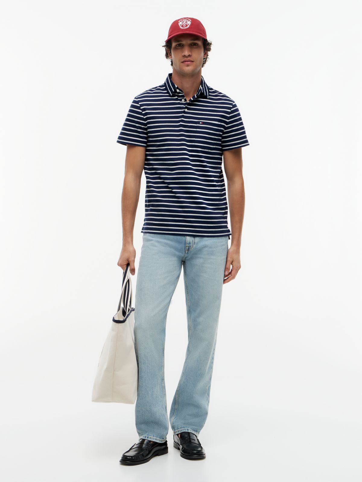 Regular Fit Stripe Jersey Polo Shirt — Blue