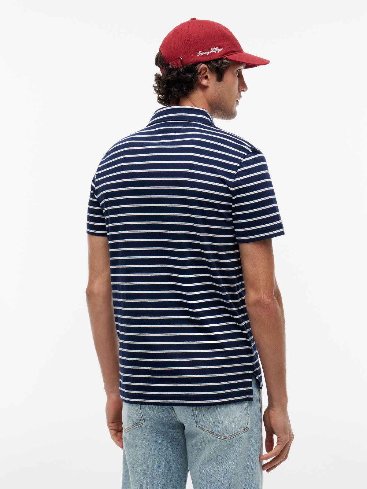 Regular Fit Stripe Jersey Polo Shirt — Blue