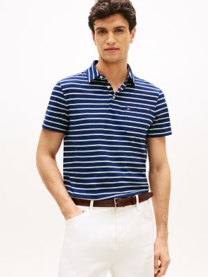 blue gestreiftes regular fit jersey-poloshirt für herren - tommy hilfiger