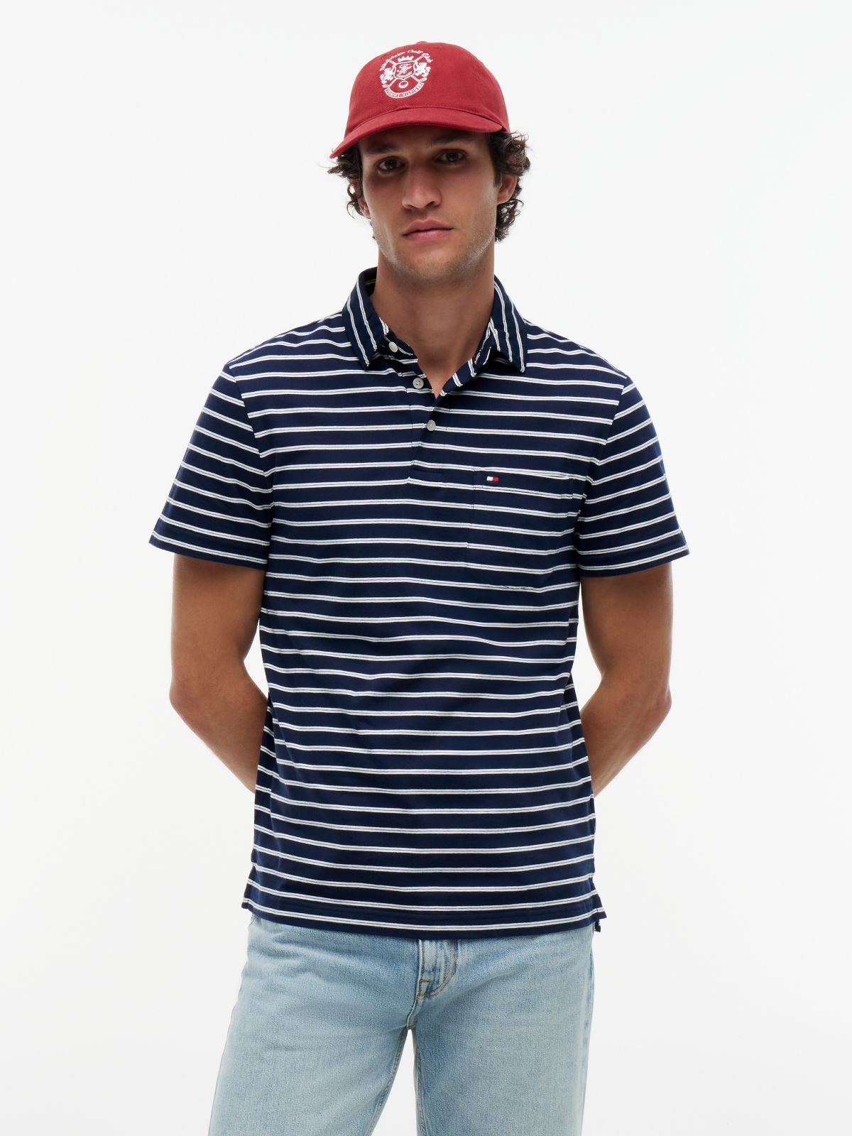 Regular Fit Stripe Jersey Polo Shirt — Blue