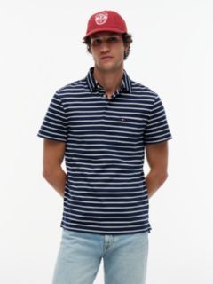 Regular Fit Stripe Jersey Polo Shirt — Blue 1