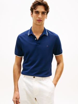 blue regular fit piqué-poloshirt mit kontrast-details für herren - tommy hilfiger