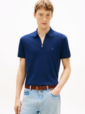 polo zippé coupe standard en maille interlock blue pour hommes tommy hilfiger