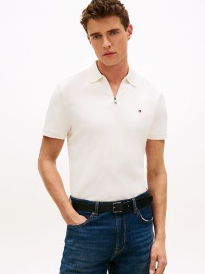 polo zippé coupe standard en maille interlock yellow pour hommes tommy hilfiger