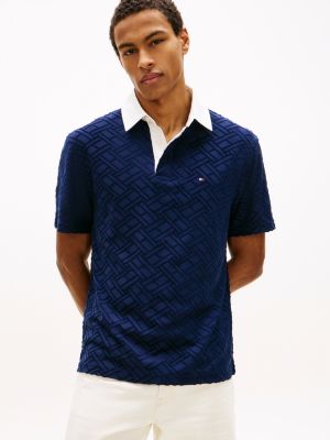 blue classic fit poloshirt mit flag-jacquard für herren - tommy hilfiger