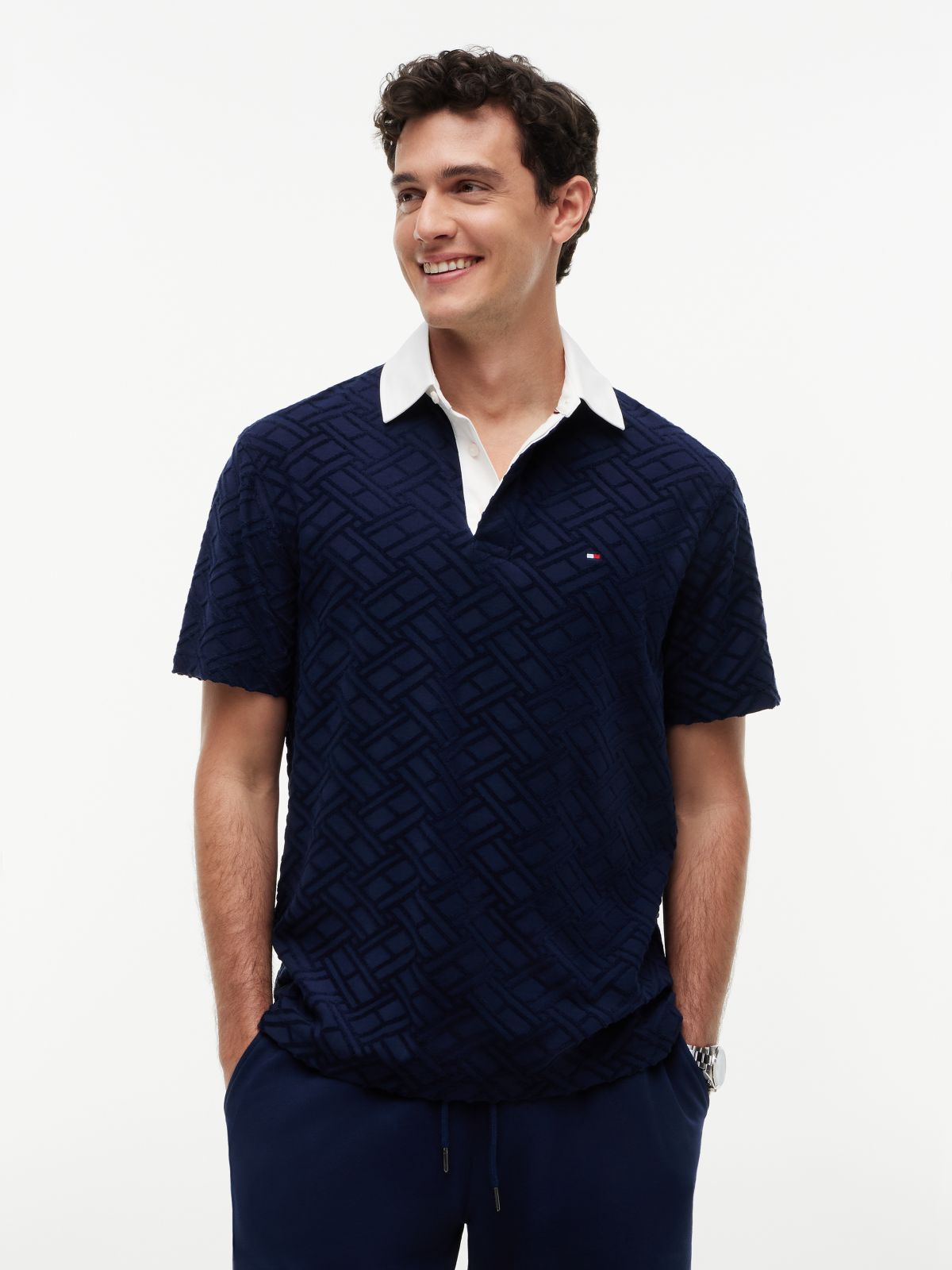 Classic Fit Flag Jacquard Polo Shirt — Blue