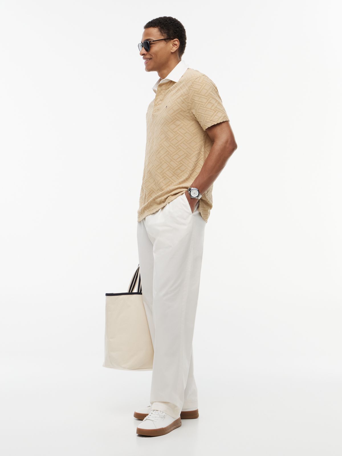 Classic Fit Flag Jacquard Polo Shirt — Khaki