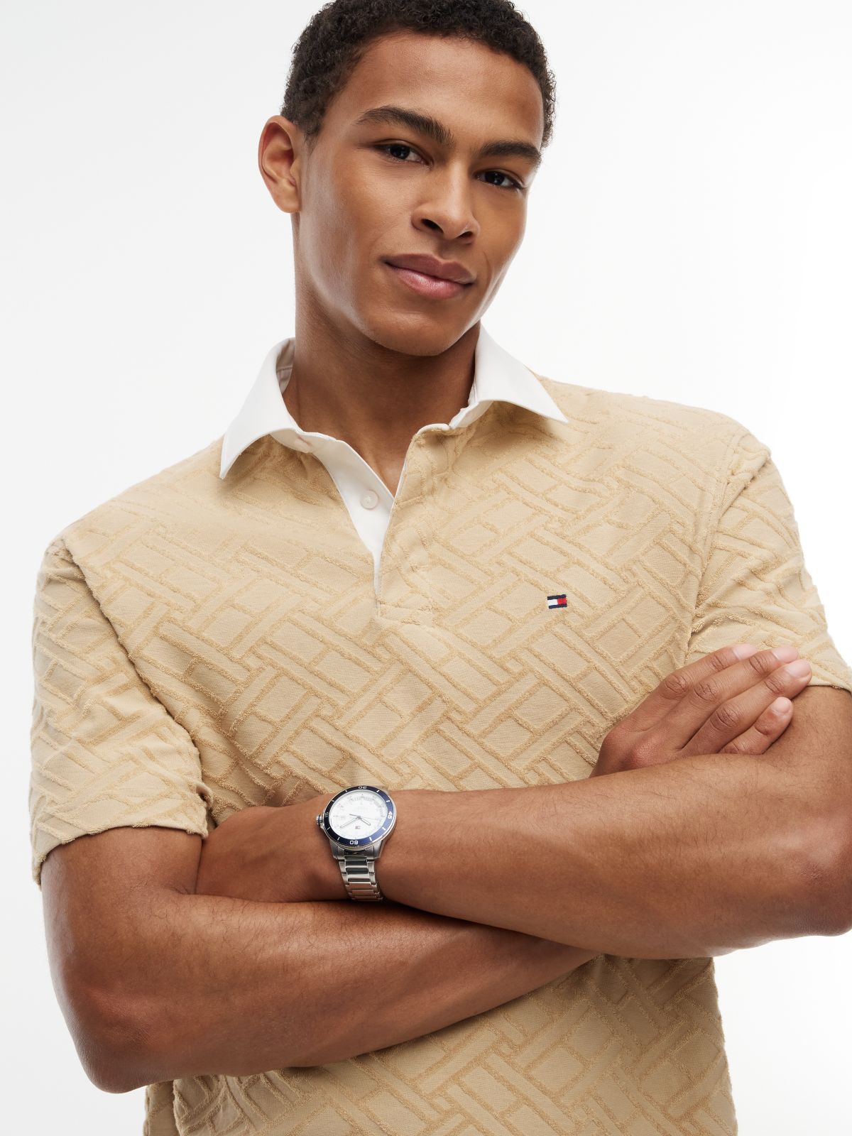 Classic Fit Flag Jacquard Polo Shirt — Khaki