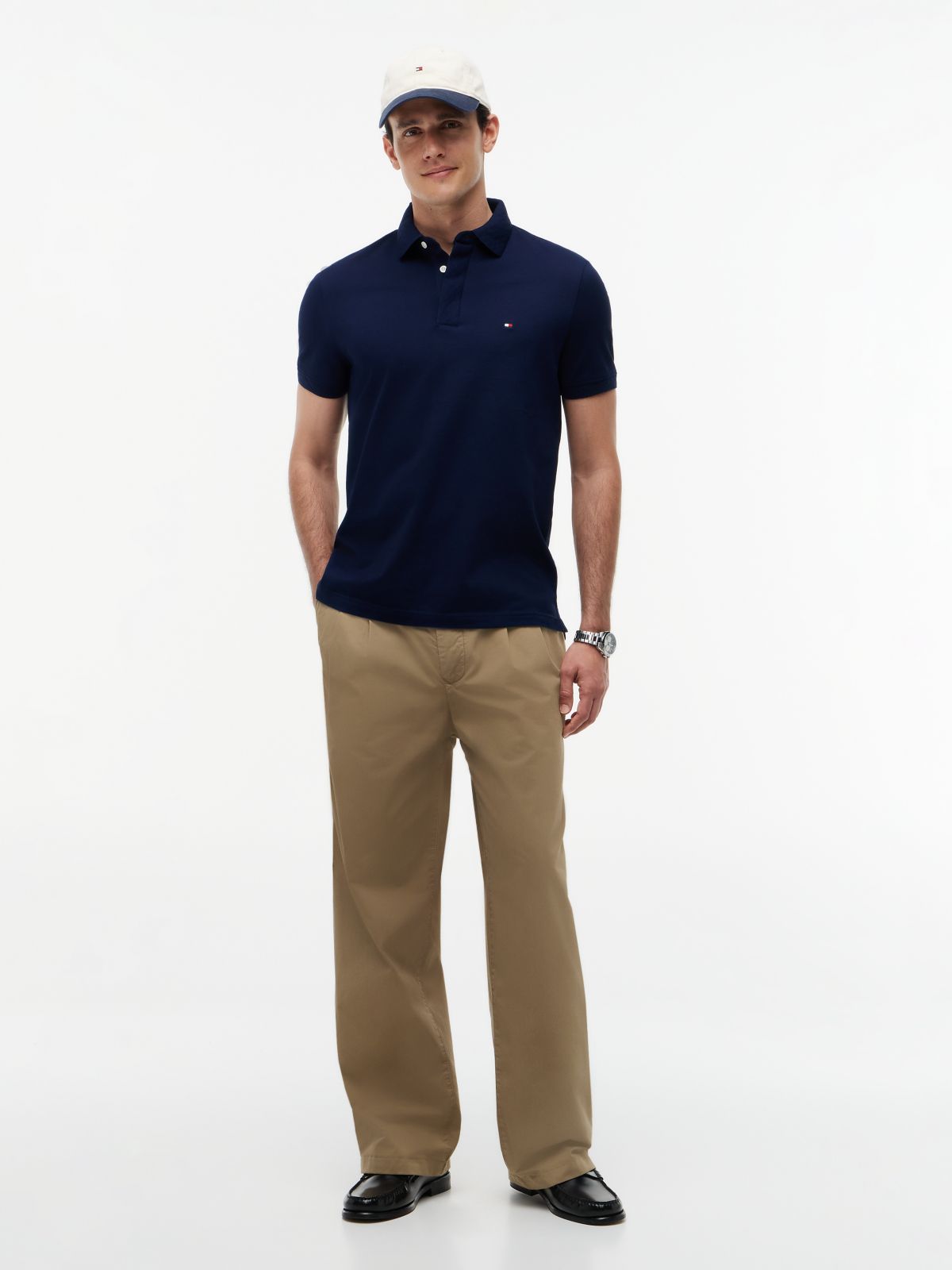 Regular Pique Jacquard Collar Polo Shirt — Blue