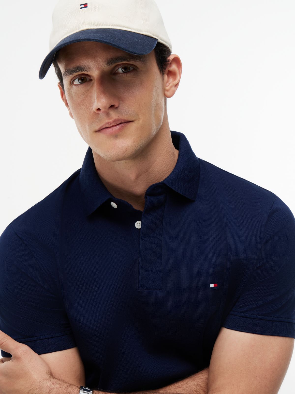 Regular Pique Jacquard Collar Polo Shirt — Blue