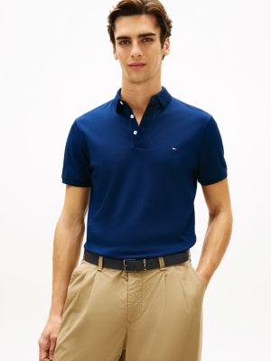 blue regular fit poloshirt aus piqué mit jacquard für herren - tommy hilfiger
