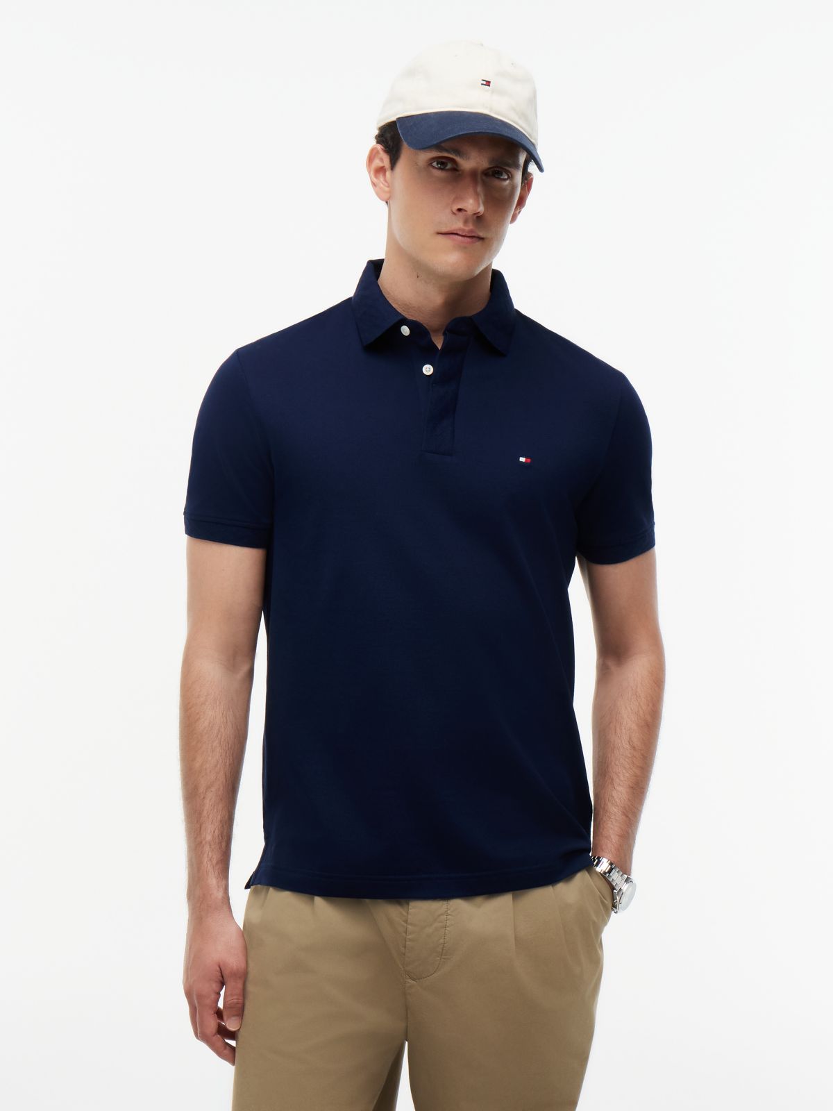 Regular Pique Jacquard Collar Polo Shirt — Blue