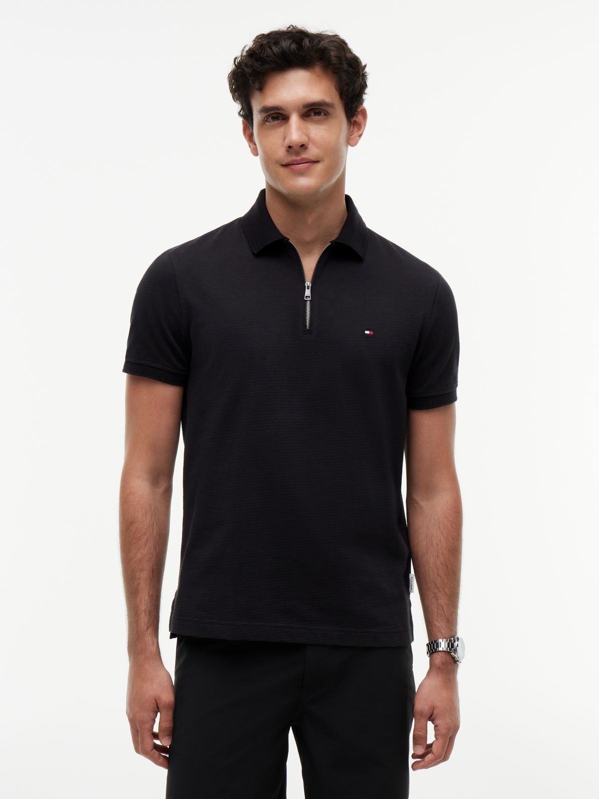 Regular Fit Air Dot Zip Polo Shirt — Black