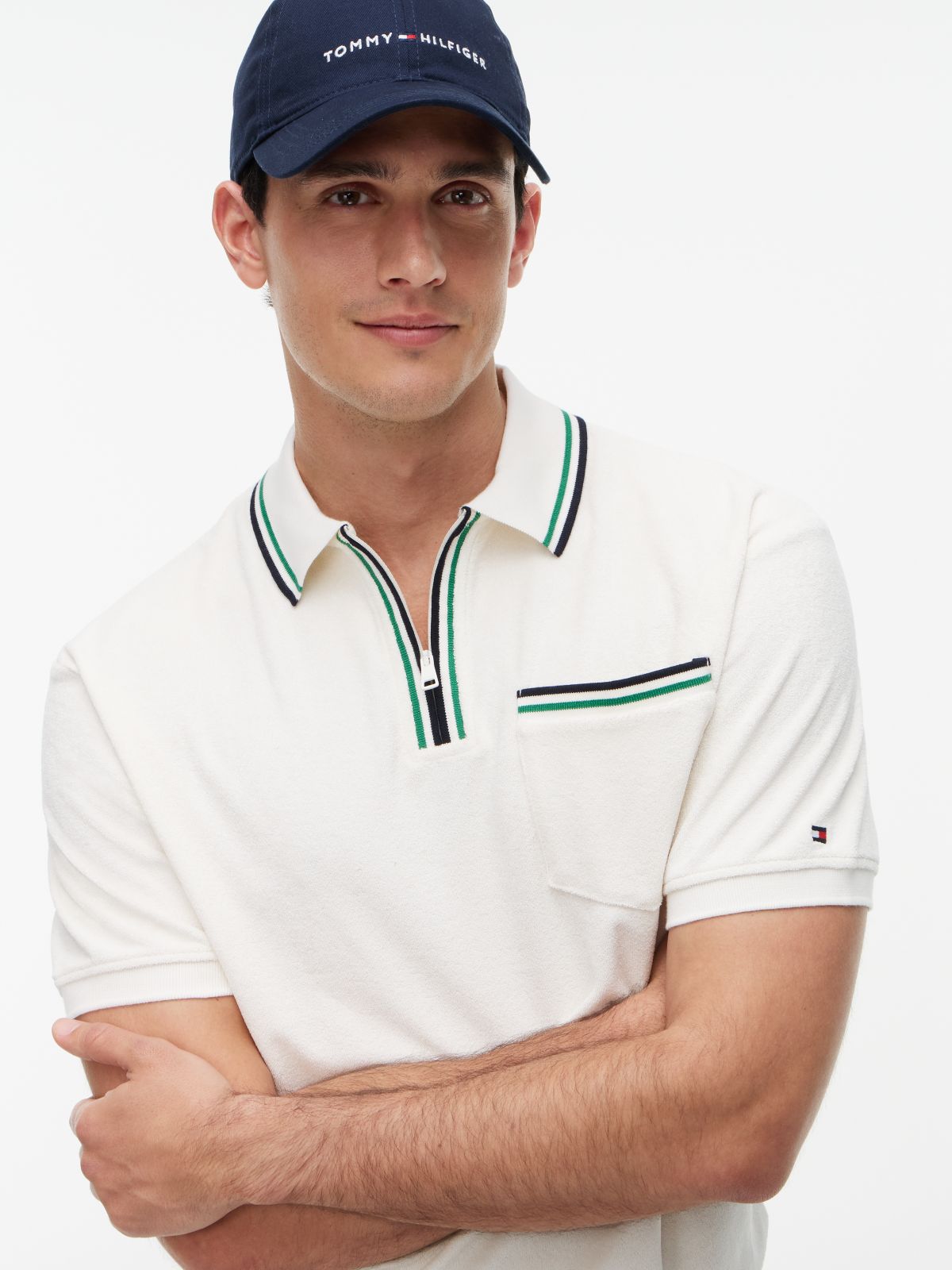 Classic Fit Tipped Towelling Zip Polo Shirt — Yellow
