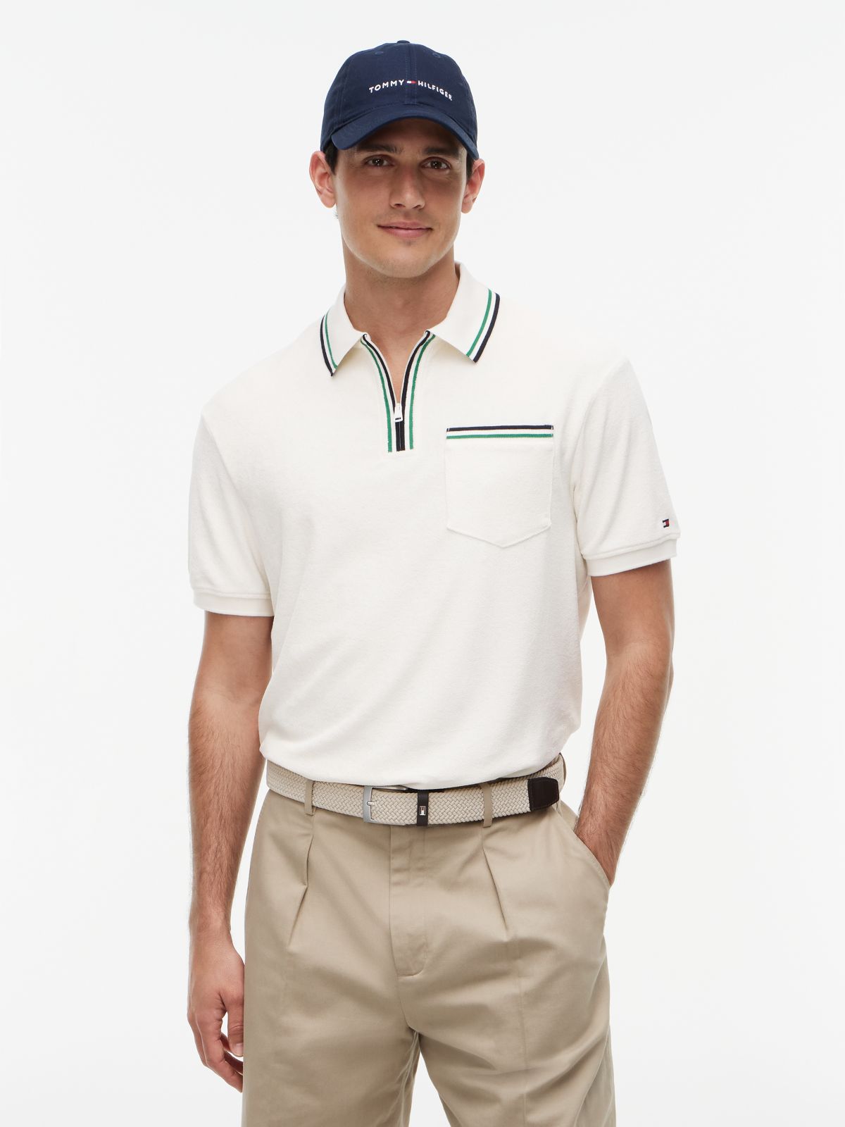 Classic Fit Tipped Towelling Zip Polo Shirt — Yellow