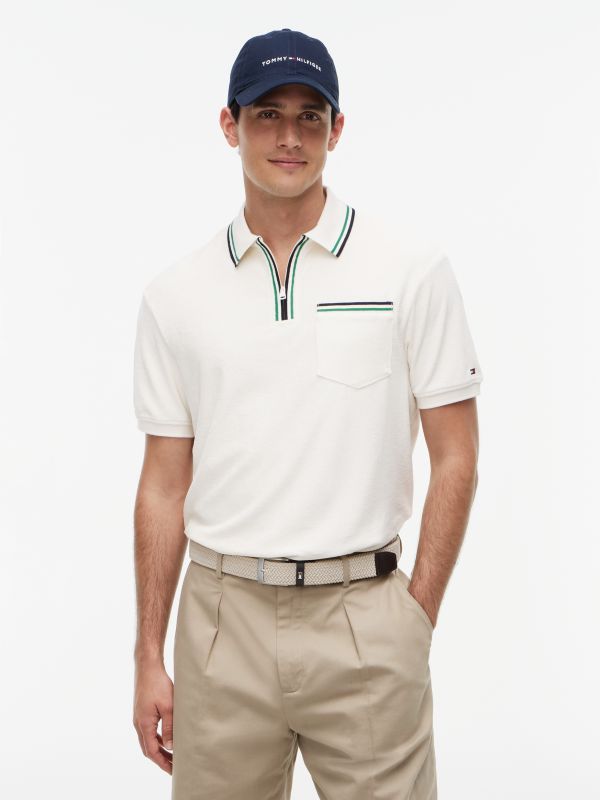 Classic Fit Tipped Towelling Zip Polo Shirt — Yellow