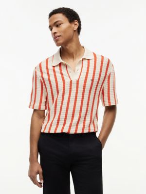 polo coupe décontractée en maille ajourée orange pour hommes tommy hilfiger