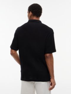 Relaxed Fit Open Knit Polo Shirt — Black 4