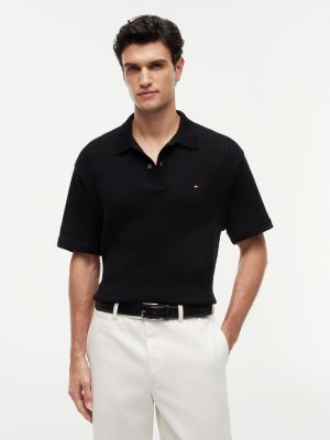 polo coupe décontractée en maille ajourée black pour hommes tommy hilfiger