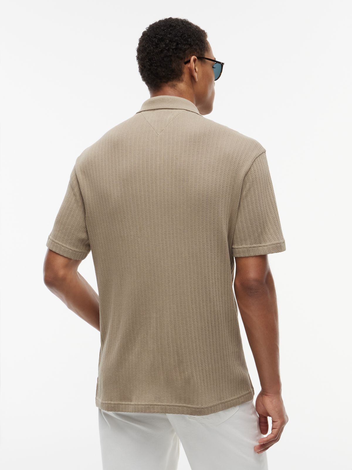 Relaxed Fit Open Knit Polo Shirt — Green