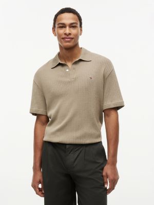 polo coupe décontractée en maille ajourée green pour hommes tommy hilfiger