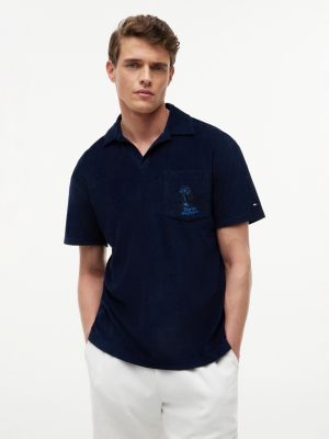 polo en tissu éponge à logo brodé blue pour hommes tommy hilfiger