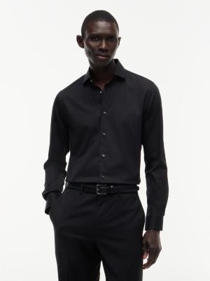 black new york label slim fit overhemd met flex-kraag voor heren - tommy hilfiger