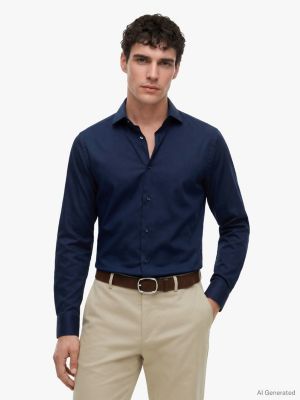 camicia new york label slim fit in twill blue da uomini tommy hilfiger