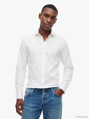 white new york label th flex slim-fit twill overhemd voor heren - tommy hilfiger