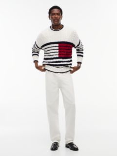 Cable Knit Breton Stripe Flag Jumper — White 2