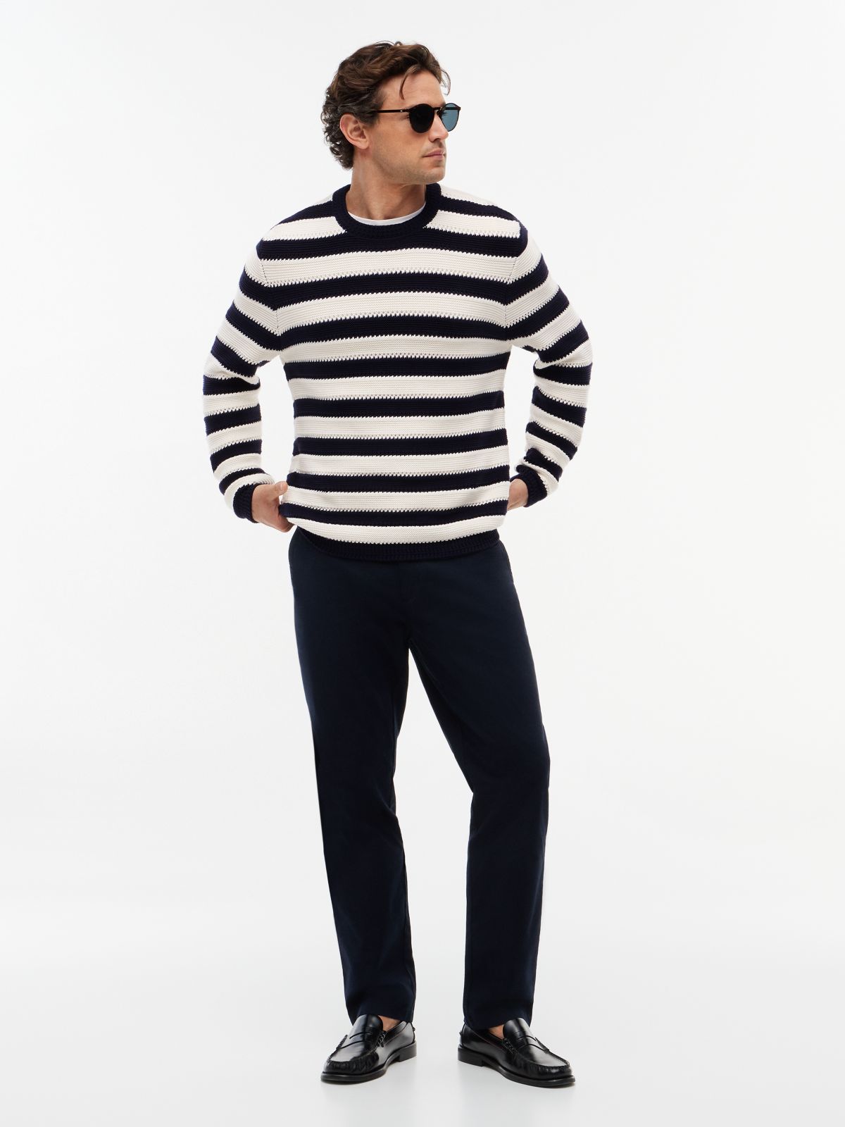 Crochet Stripe Relaxed Jumper — Blue