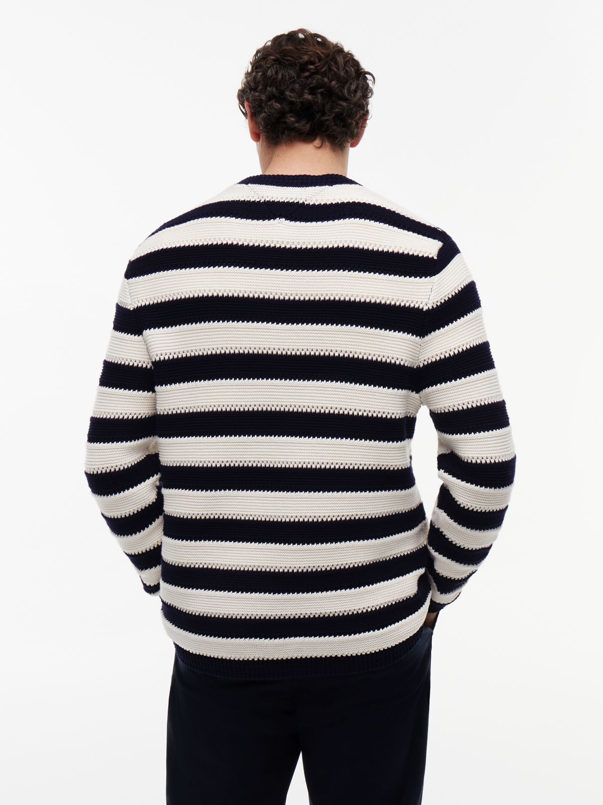 Crochet Stripe Relaxed Jumper — Blue