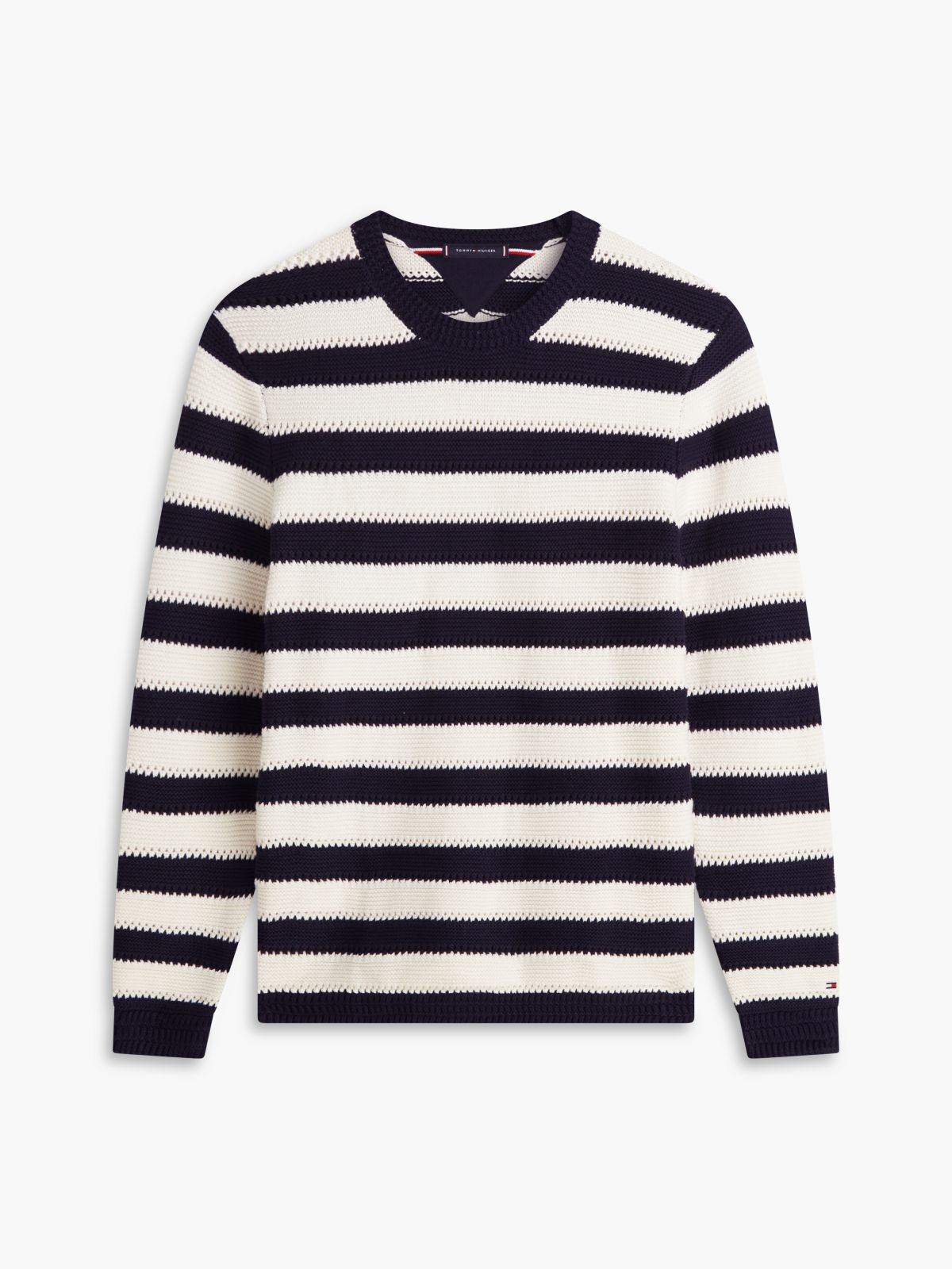 Crochet Stripe Relaxed Jumper — Blue